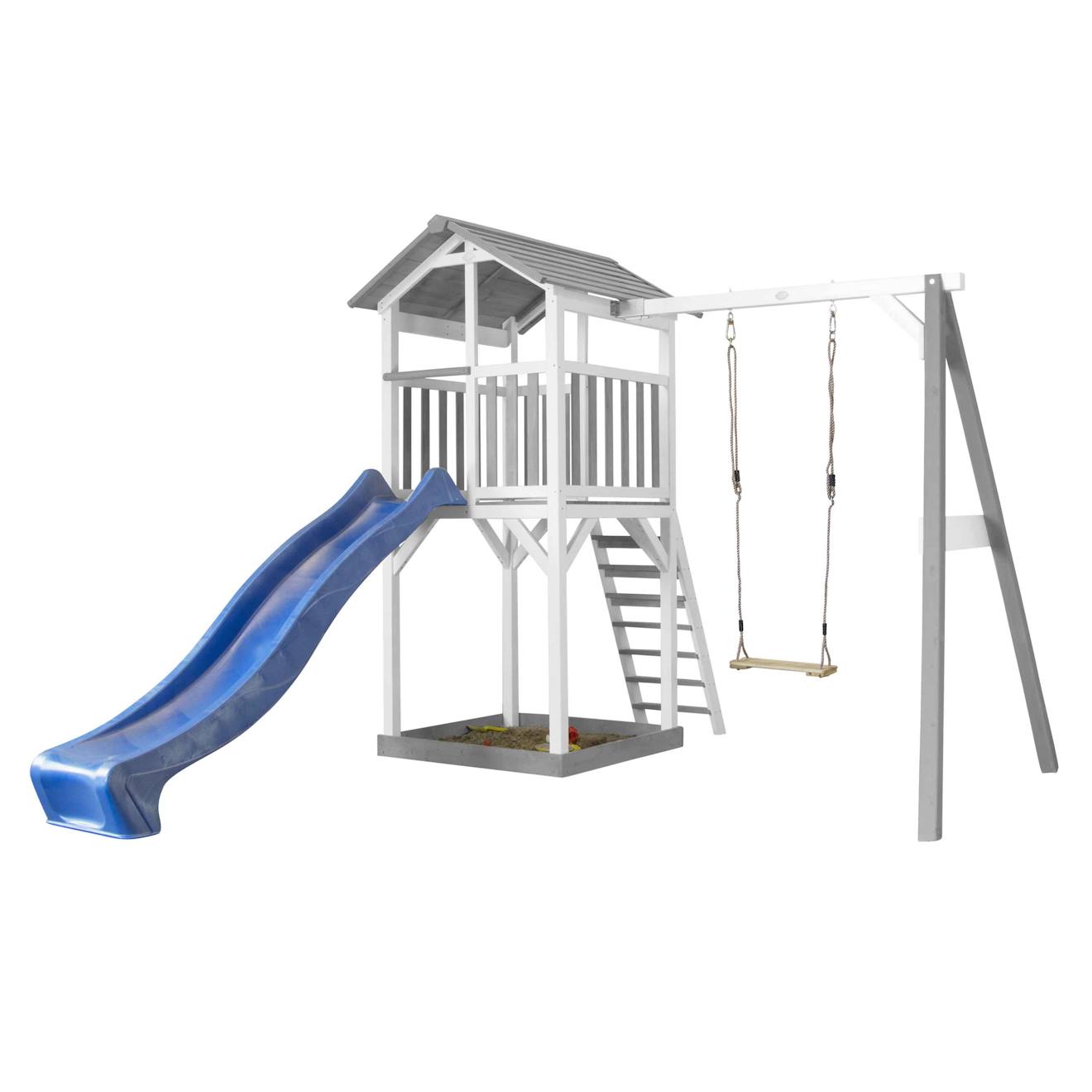 Aire De Jeux 1 Balançoire Bois Et Toboggan Bleu