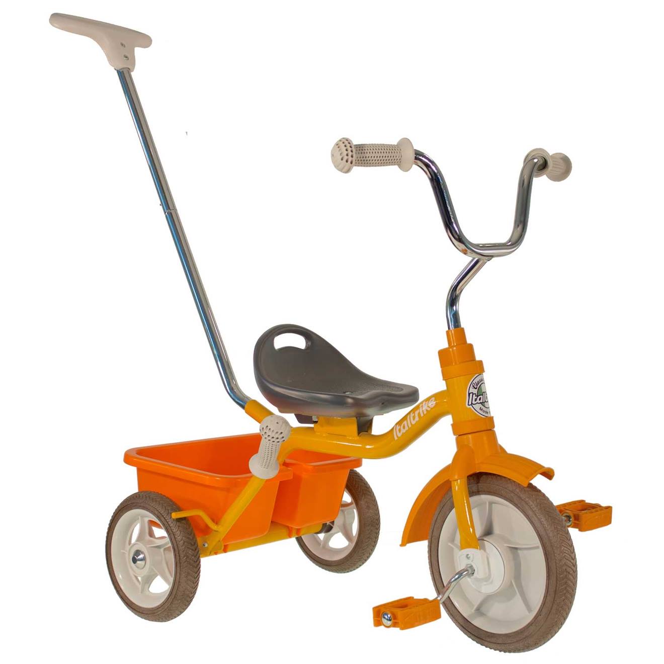 Tricycle Métal Avec Canne Et Benne Orange