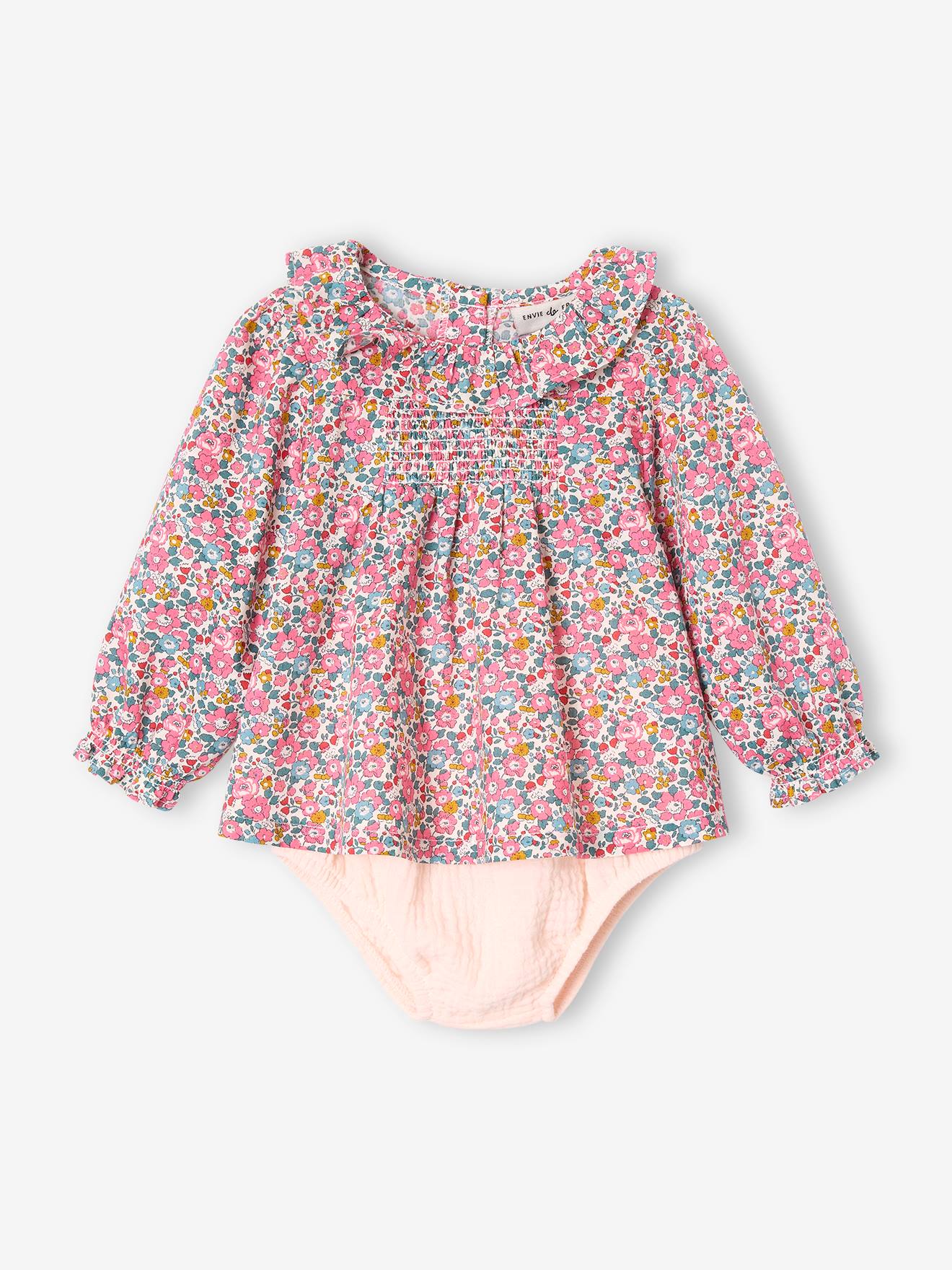Ensemble naissance 2 pièces blouse tissu Liberty et bloomer écru (Envie De Fraise) - Image 3