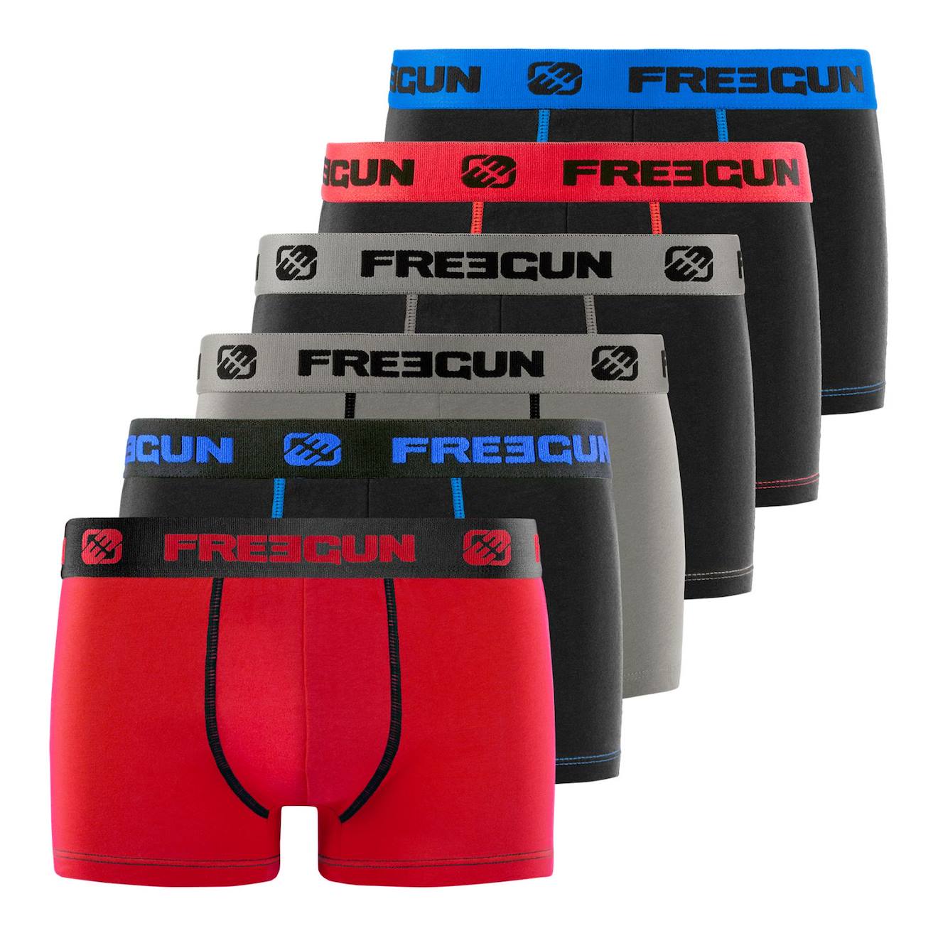 Lot De 6 Boxers En Coton Rouge/noir/bleu/gris