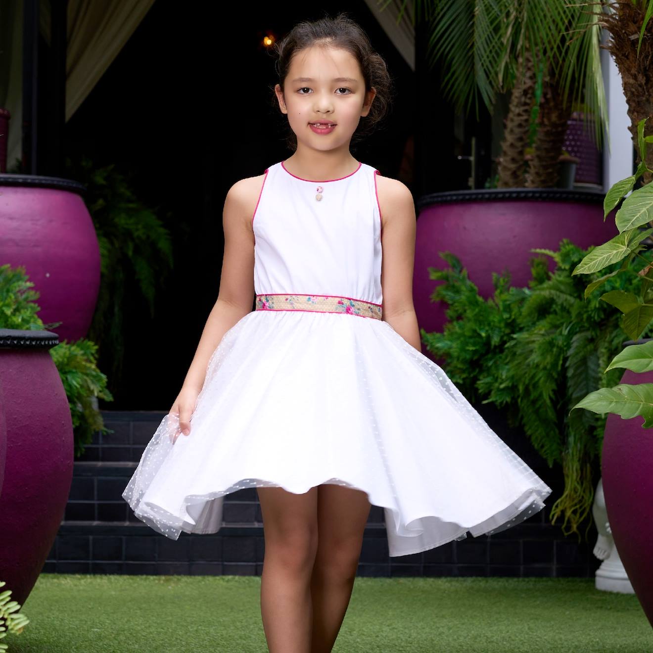 Robe Demoiselle D'honneur Fleurie Hepburn Blanc Rose