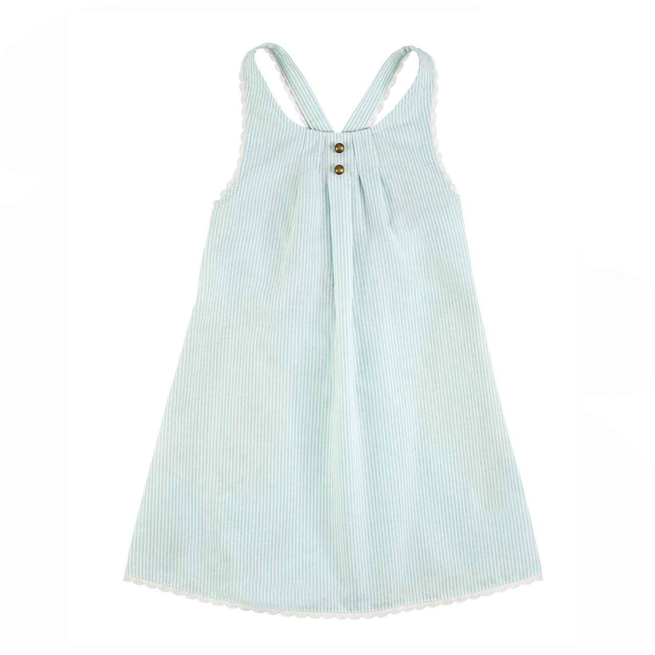 Robe Été Coton À Fines Rayures À Bretelles Anais Vert Pastel Blanc