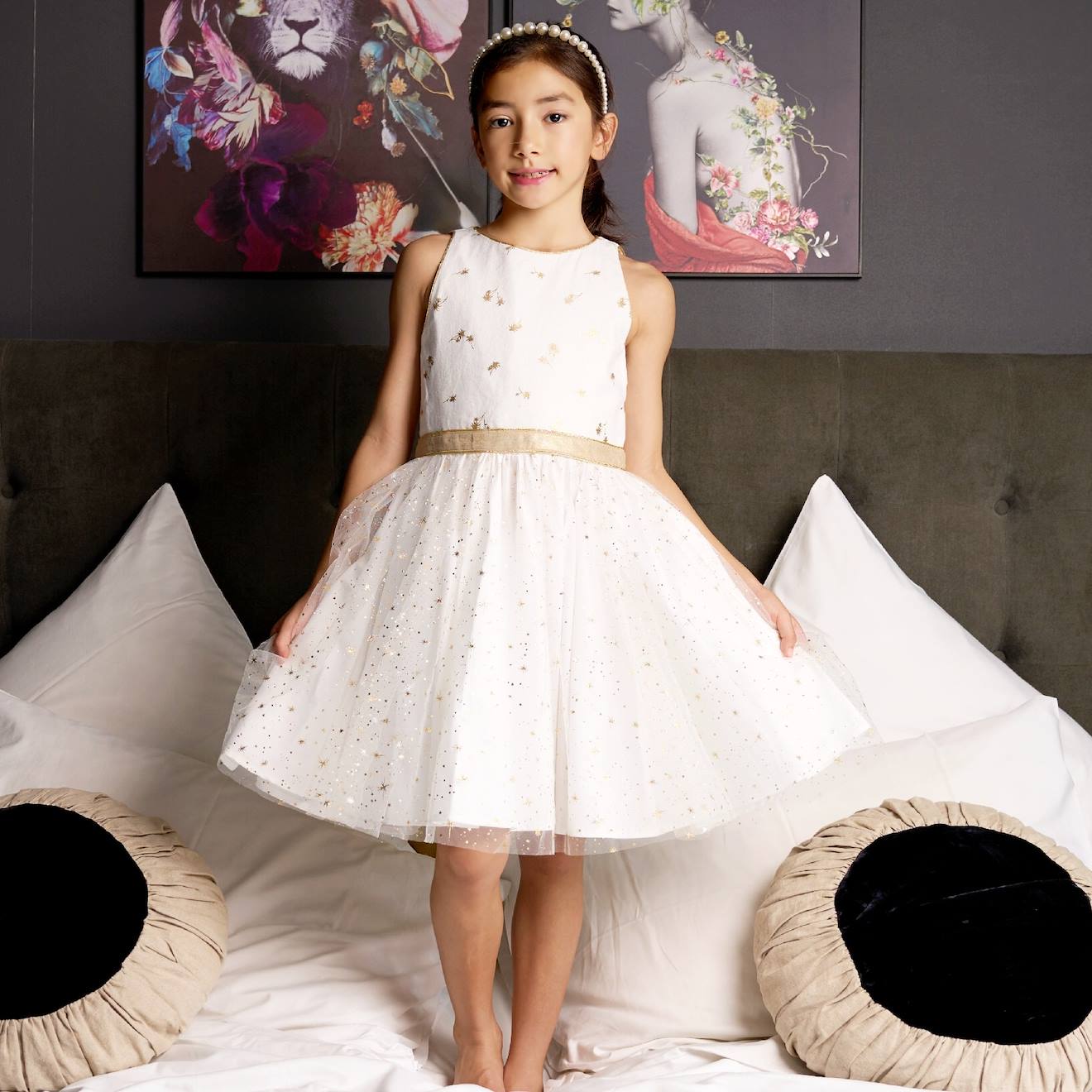 Robe Cérémonie Tte Tulle À Paillettes Hepburn Blanc Or