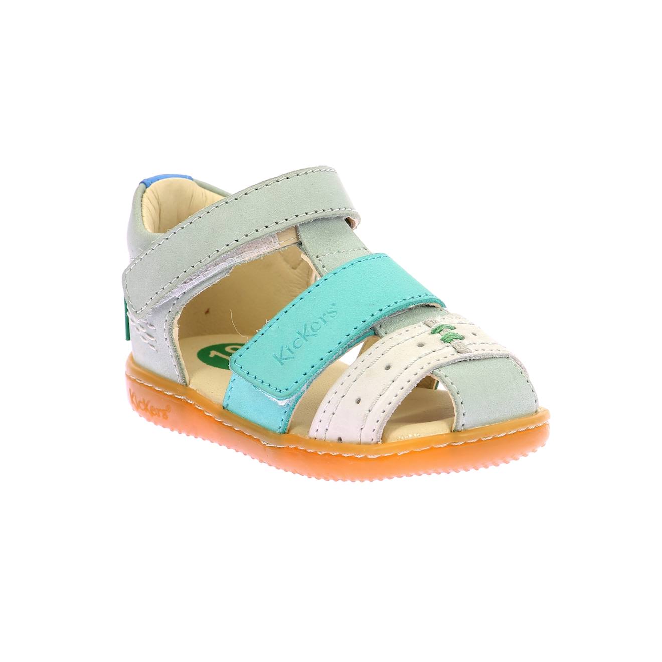 Sandales Bébé Kick Bazar Vert Blanc Casse Turquois