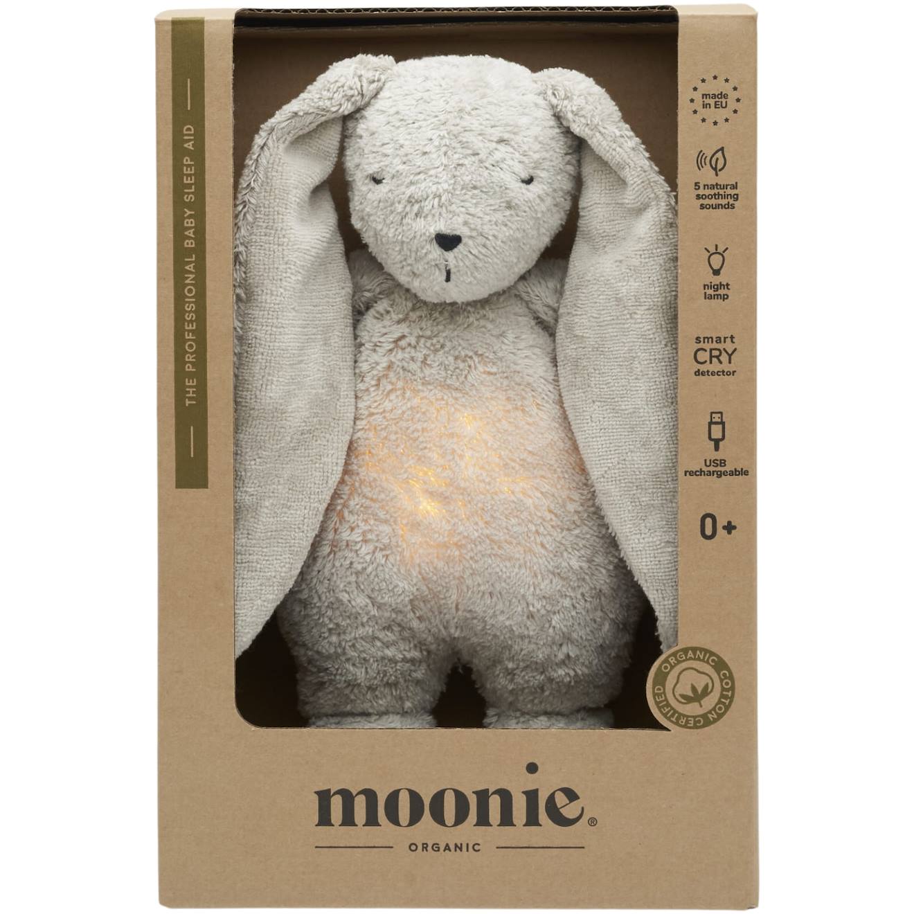 Peluche Veilleuse Lapin Nature Bio Gris (Moonie) - Image 2