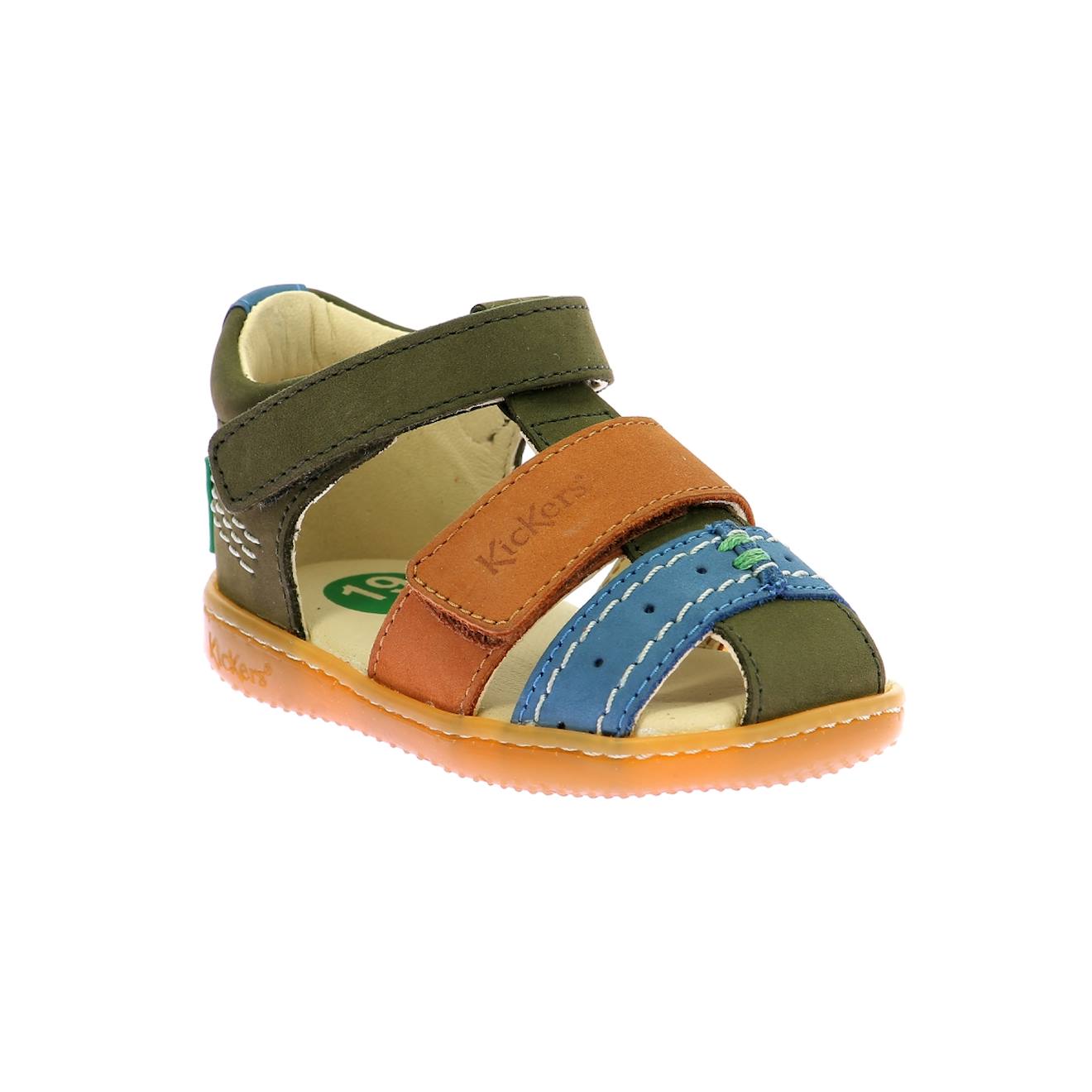 Sandales Bébé Kick Bazar Kaki Camel Bleu