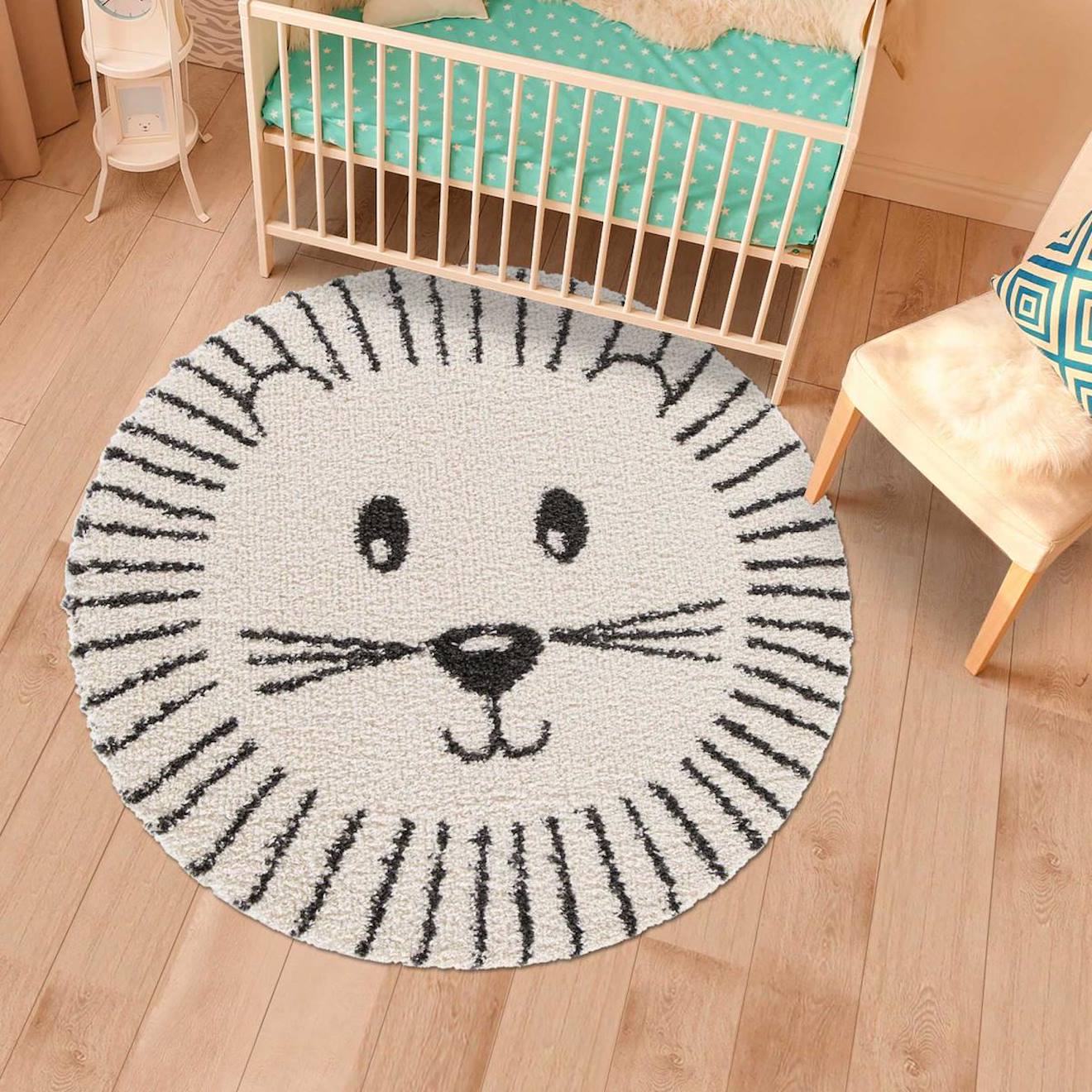 Tapis Enfant Tissé Motif Animaux Lion Beige