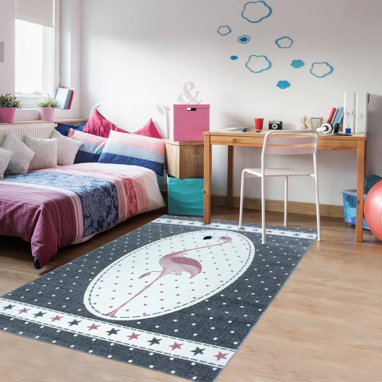 Tapis Enfant Tissé Motif Animaux Kid Pink Rose