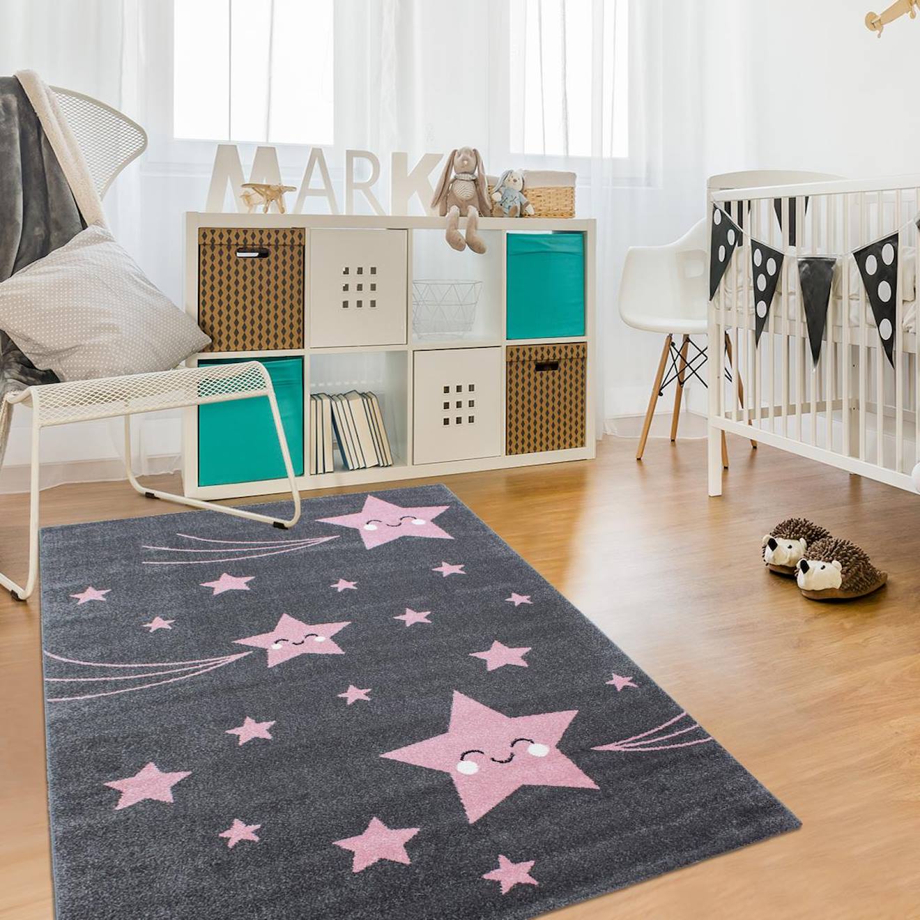 Tapis Enfant Tissé Kid Stars Rose