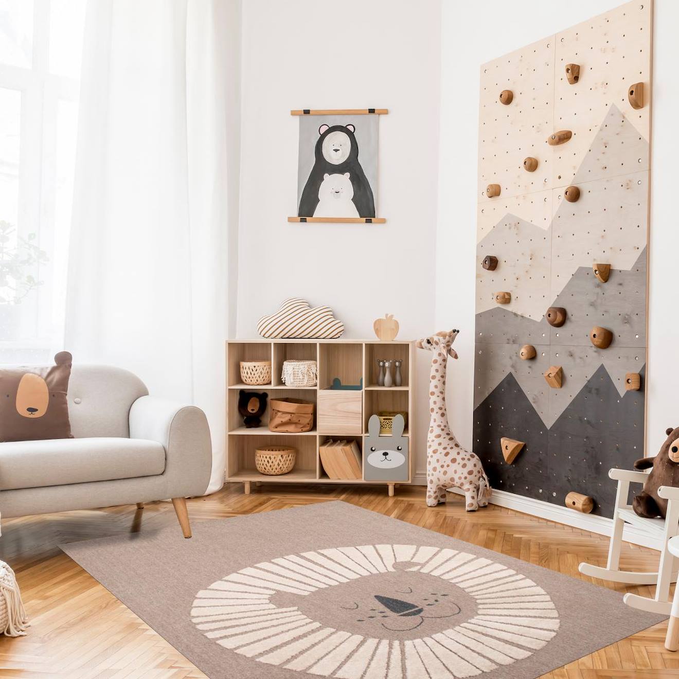 Tapis Enfant Tissé Motif Animaux Liona Beige