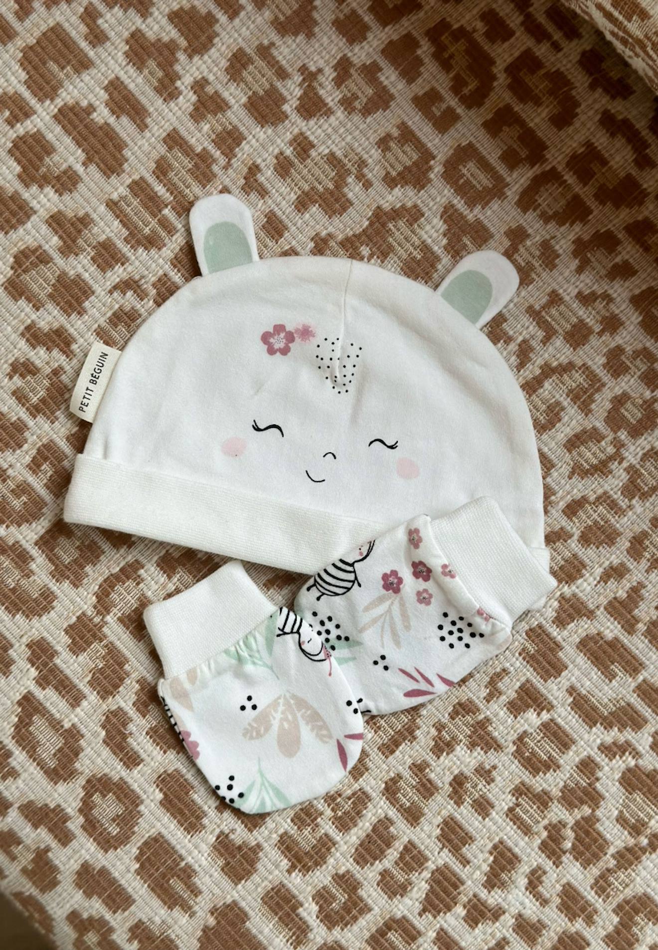 Bonnet Bébé Et Moufles Anti-griffures Mya Ecru