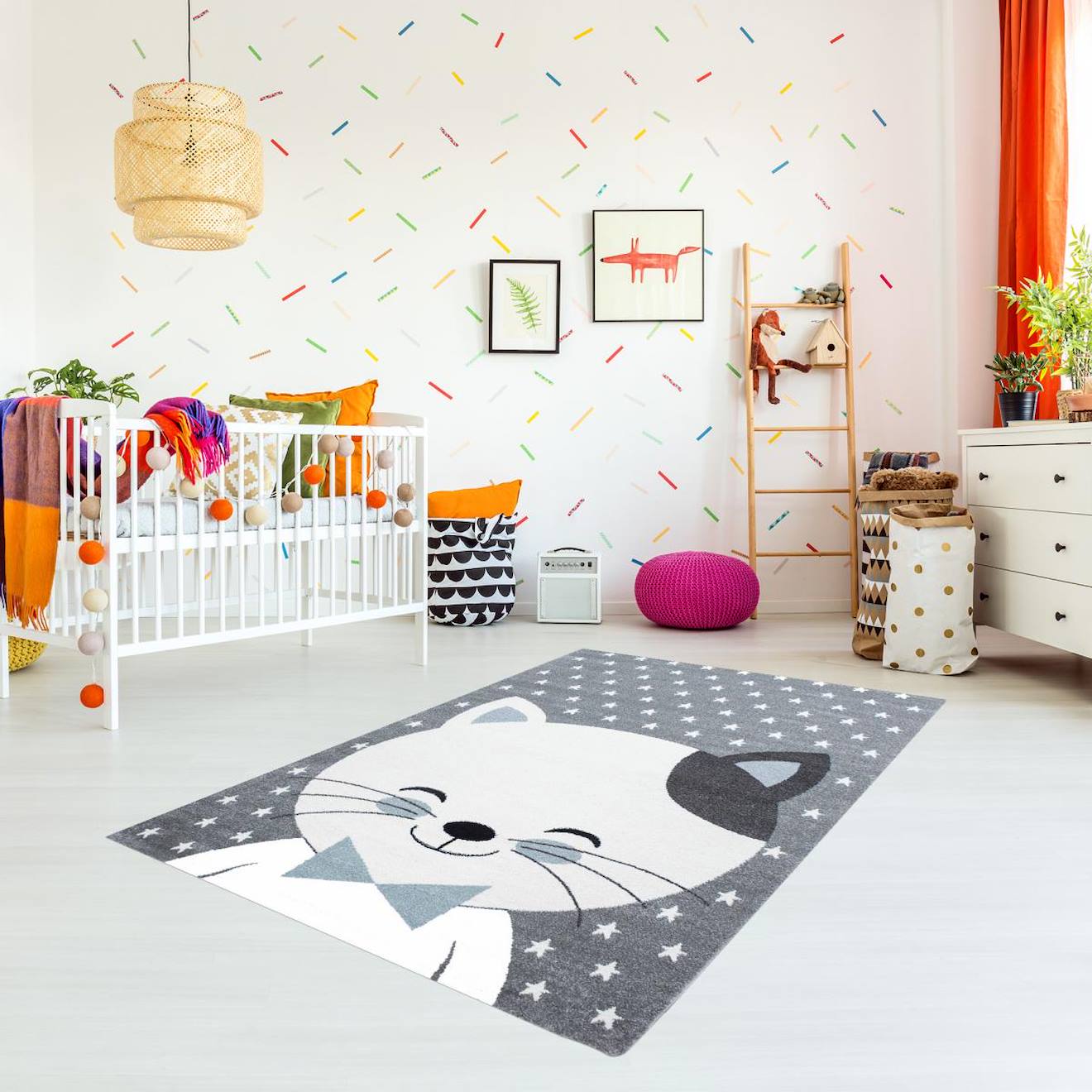 Tapis Enfant Tissé Motif Animaux Kid Chat Bleu