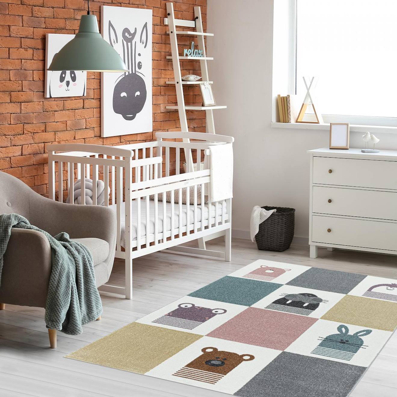 Tapis Enfant Tissé Motif Animaux Anisare Multicolore