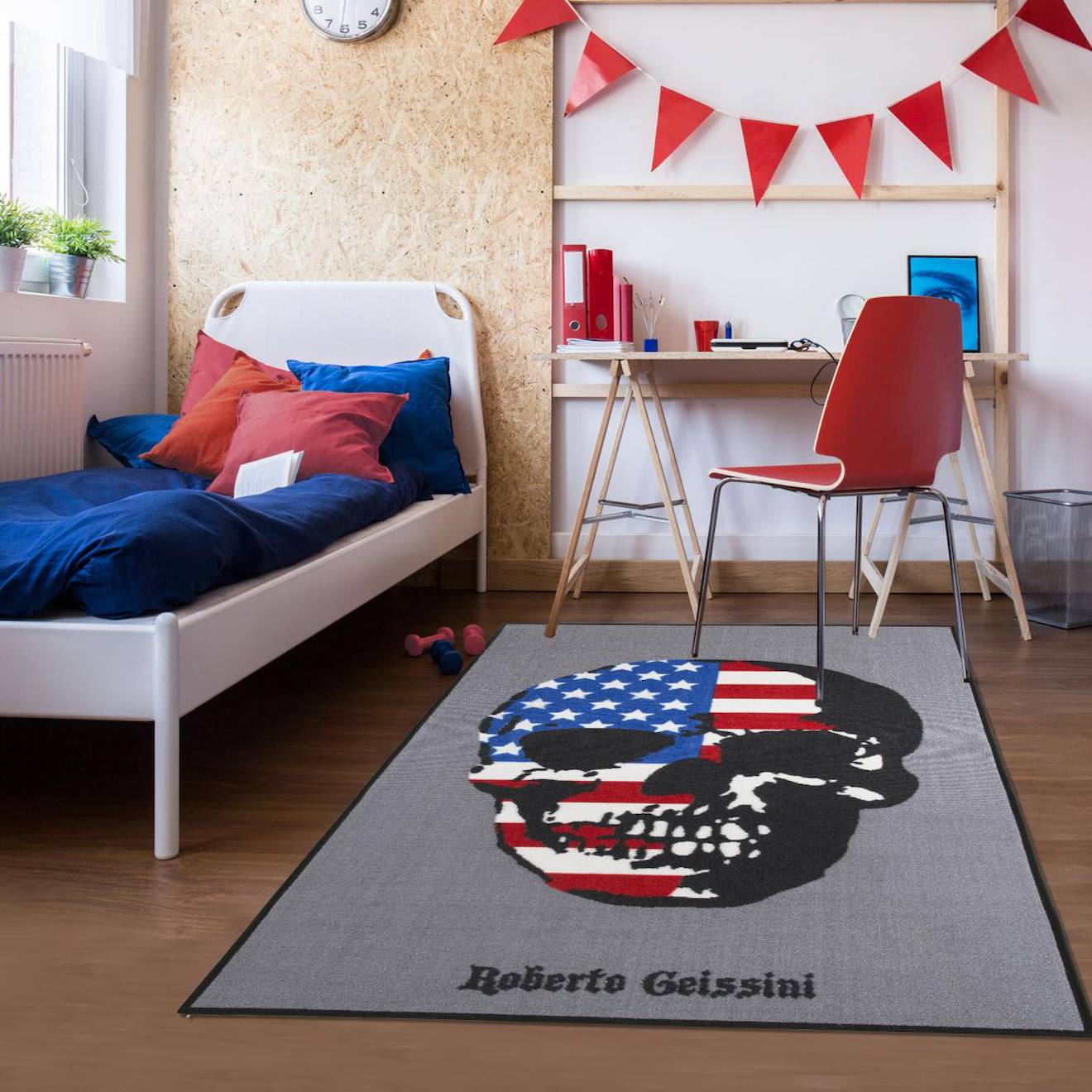Tapis Enfant Fait À La Main Us Skull Gris