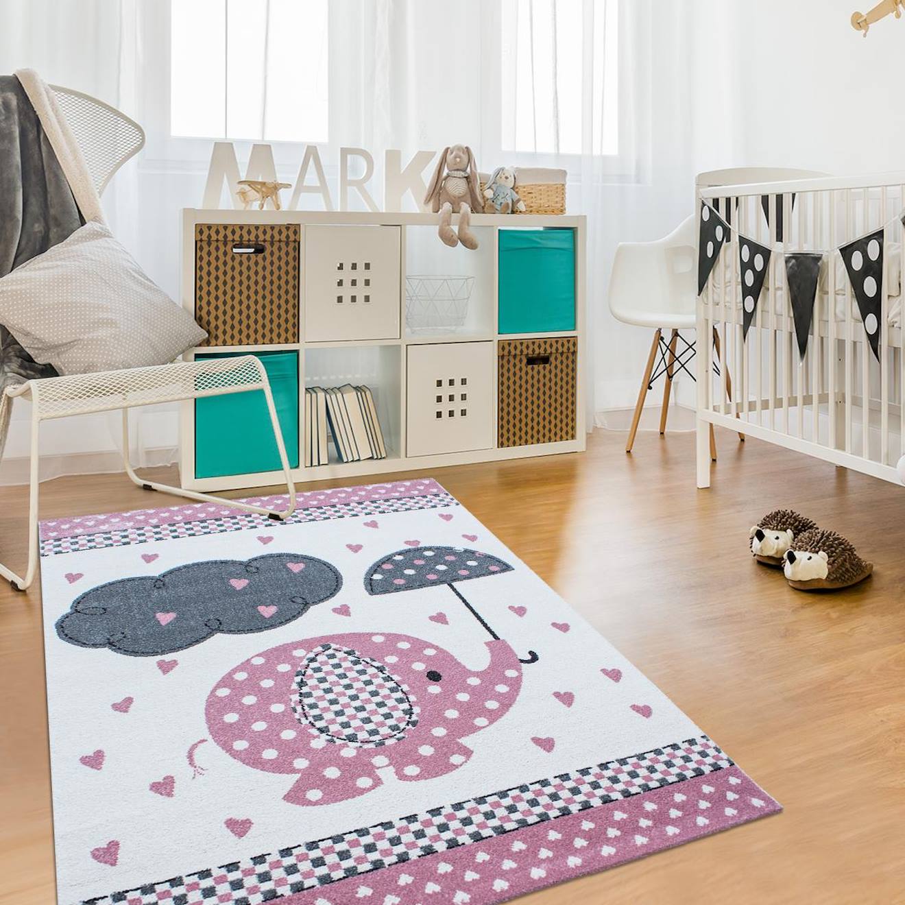 Tapis Enfant Tissé Motif Animaux Kid Rain Rose