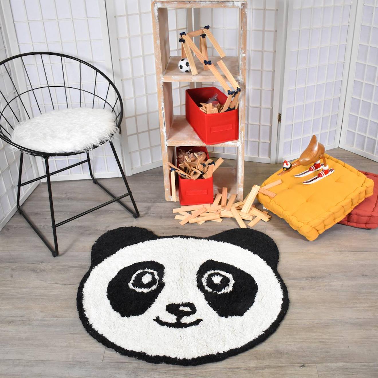 Tapis Enfant En Coton Motif Animaux Panda Blanc
