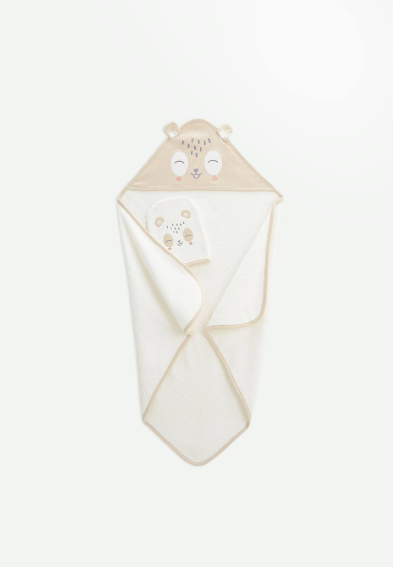 Cape Et Gant De Bain Bébé Baby Panda Ecru
