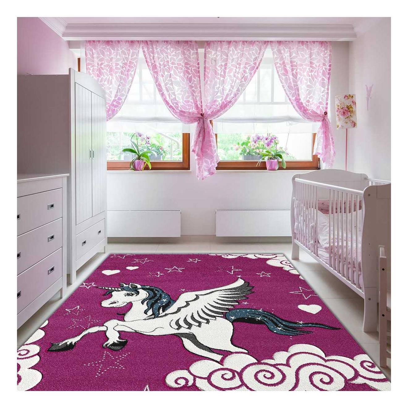 Tapis Enfant Tissé Licorne A Rose