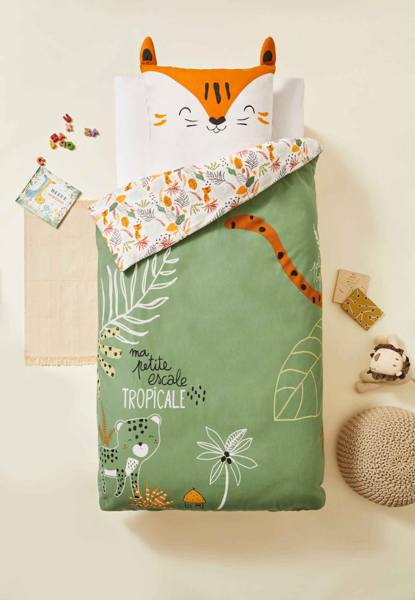 Housse De Couette Enfant + Taie D'oreiller En Flanelle Dumbea Vert