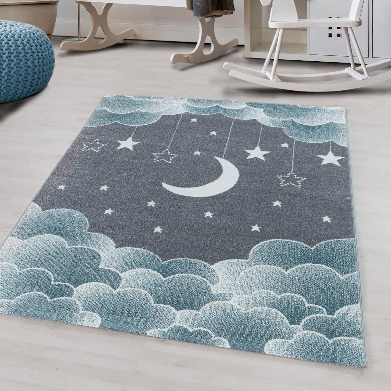 Tapis Enfant Tissé Nuitoil Bleu