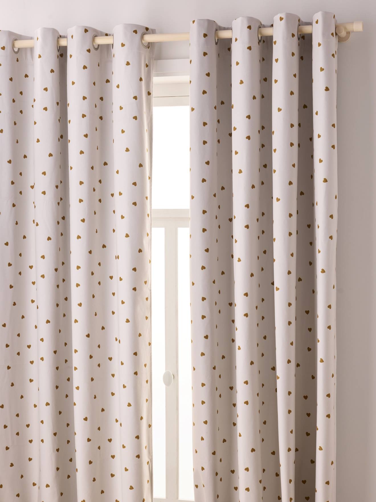 Lot de 2 rideaux à ½illets occultants imprimé c½ur beige imprimé