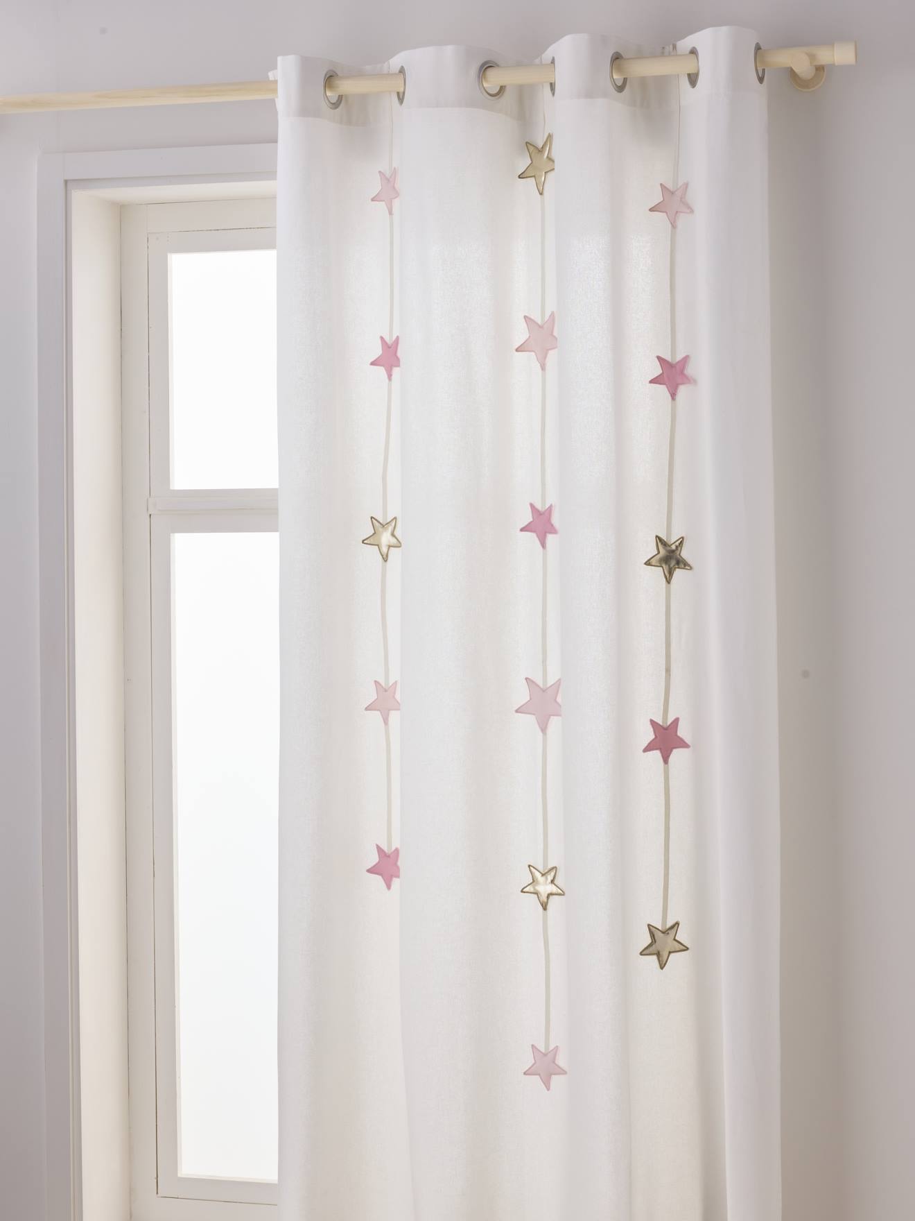 Rideau guirlande à œillets tamisant étoiles rose
