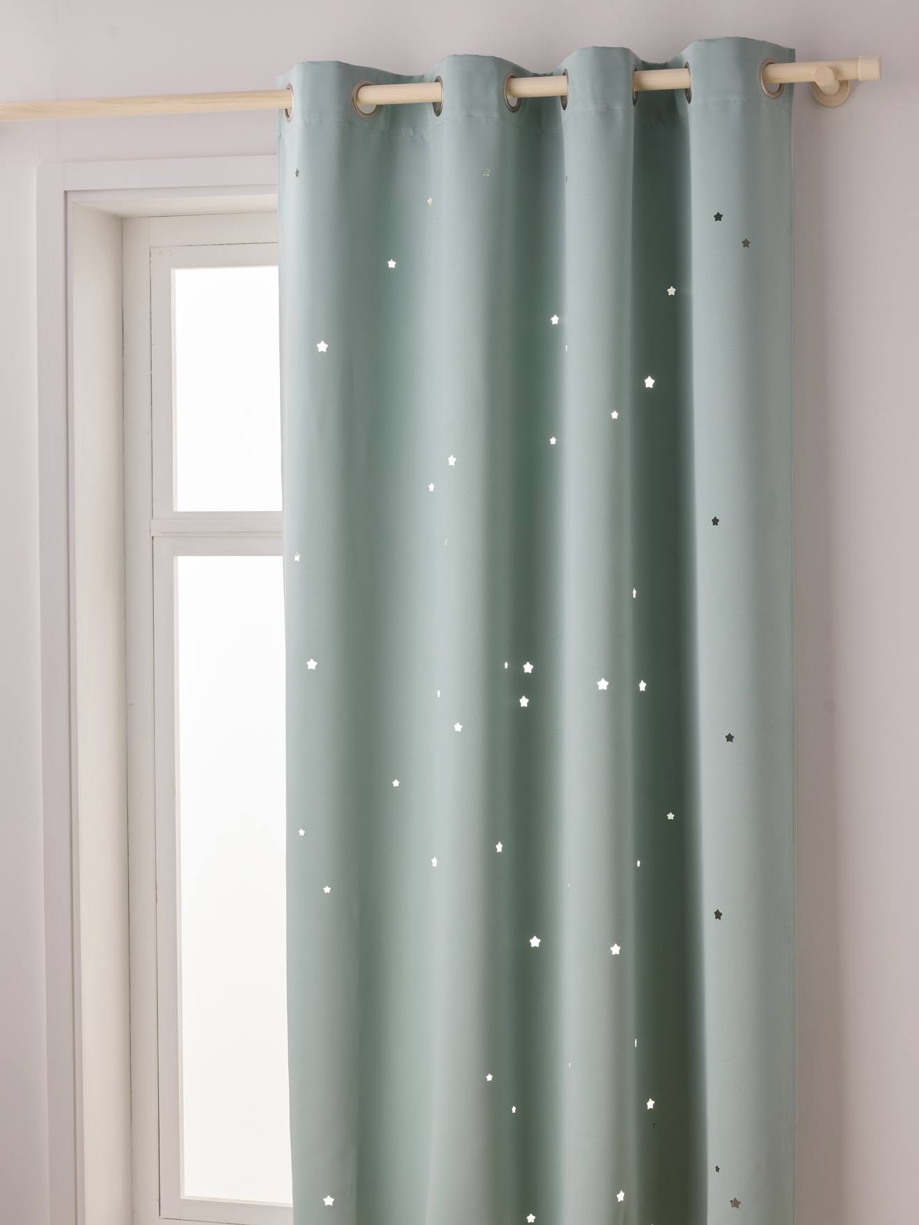 Rideau à œillets occultant et motifs perforés vert / étoiles