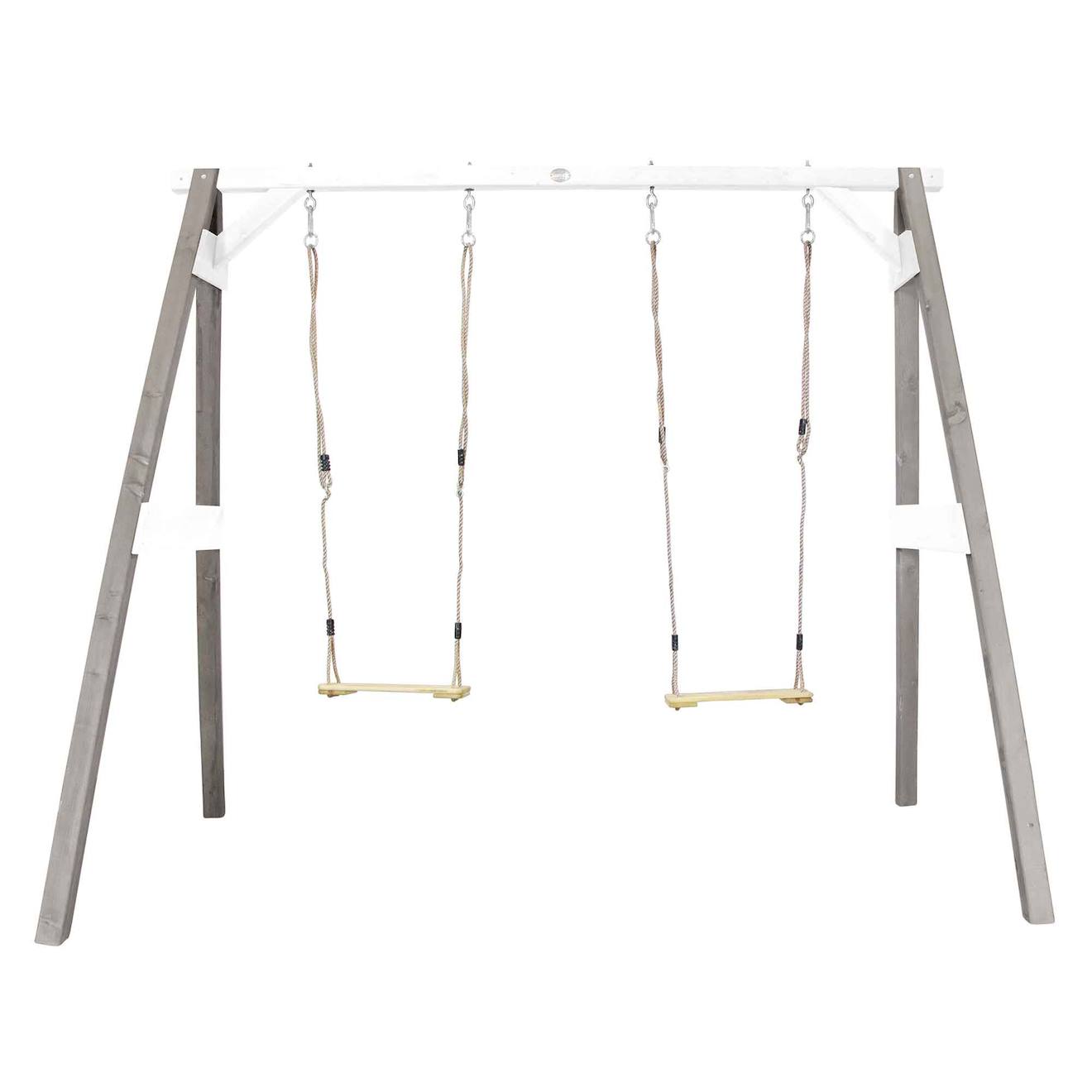 Portique En Bois Avec Balançoire Siège Nid Rond Gris/blanc