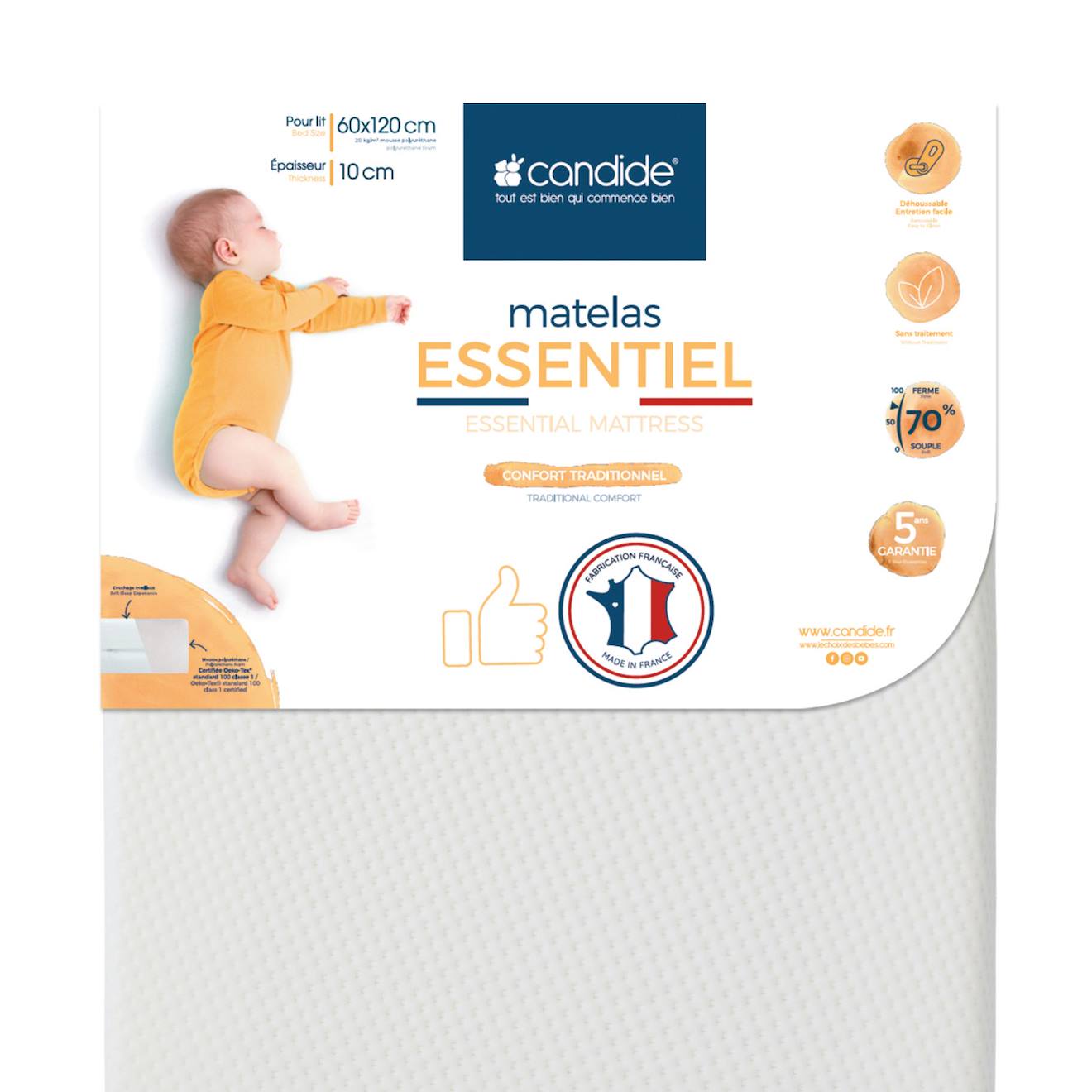 Matelas Bébé Essentiel - Confort Traditionnel Blanc