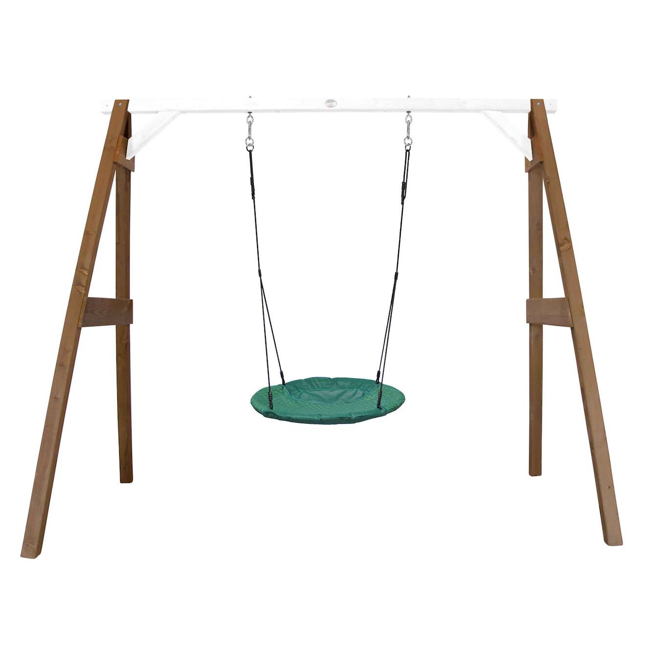 Portique En Bois Avec Balançoire Siège Nid Rond Marron/blanc