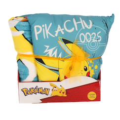 Linge de maison et décoration-Linge de lit enfant-Coffret coussin et plaid pikachu pokémon bleu