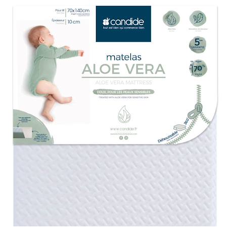 Candide - Matelas Bébé Aloé Vera Déhoussable 360° Blanc