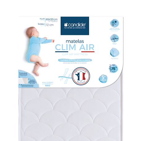 Candide - Matelas Bébé 60x120cm Clim Air Blanc