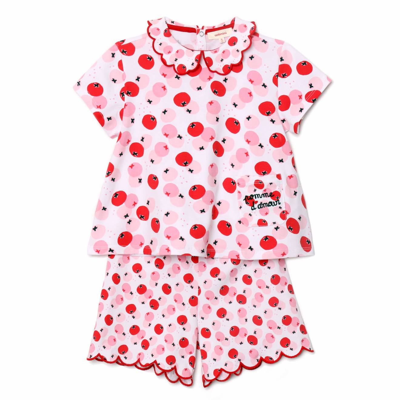 Pyjashort Imprimé Pommes Catimini Coton Élasthanne Rose Rose