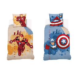 Linge de maison et décoration-Linge de lit enfant-Housse de couette captain america et iron man marvel recto/verso coton