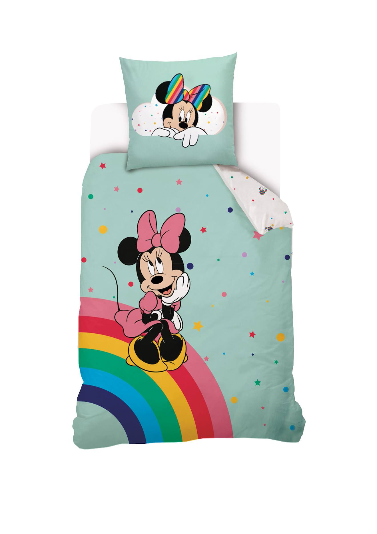 Housse De Couette Minnie Disney Arc-en-ciel Coton Vert D'eau