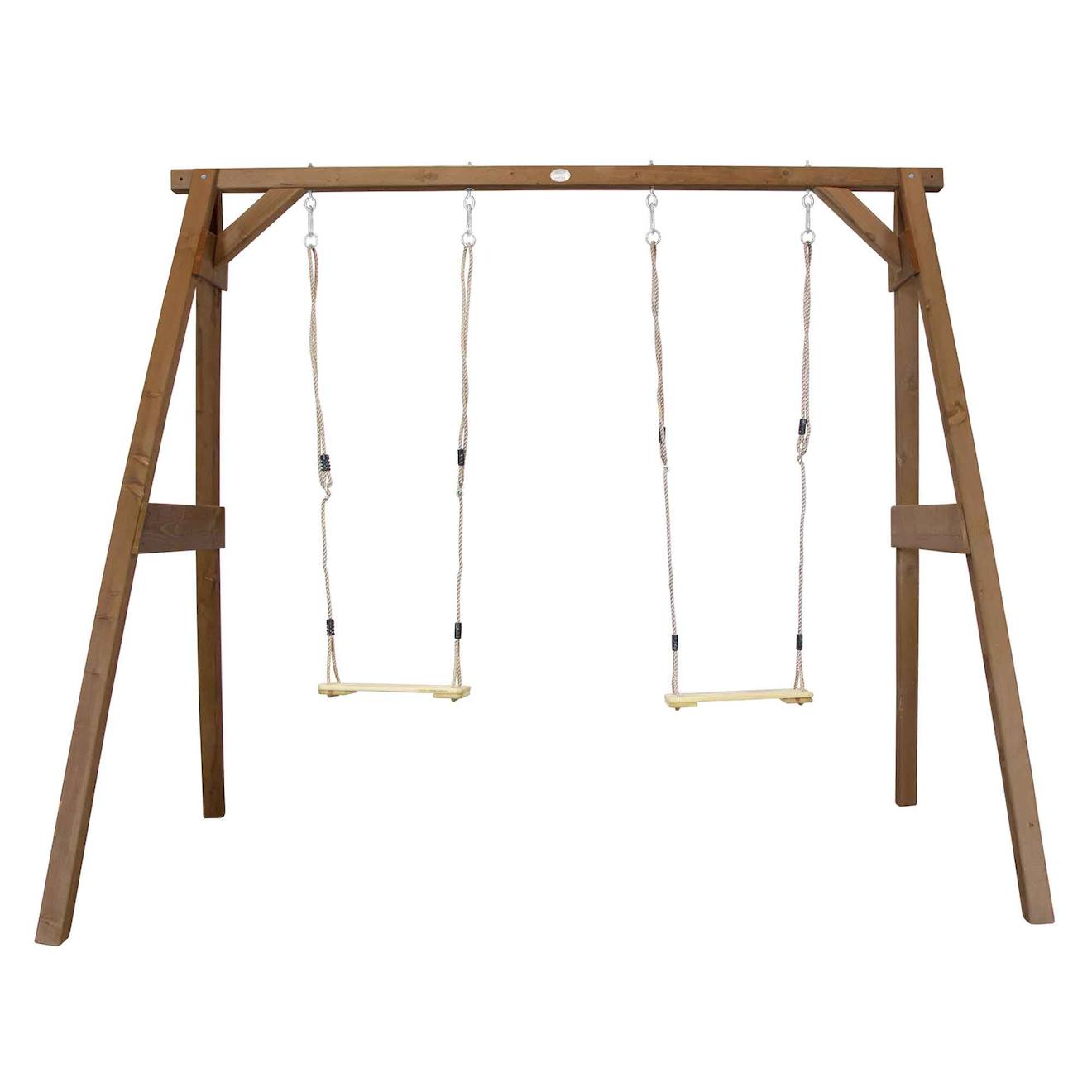 Portique En Bois Avec Balançoire Siège Nid Rond Marron