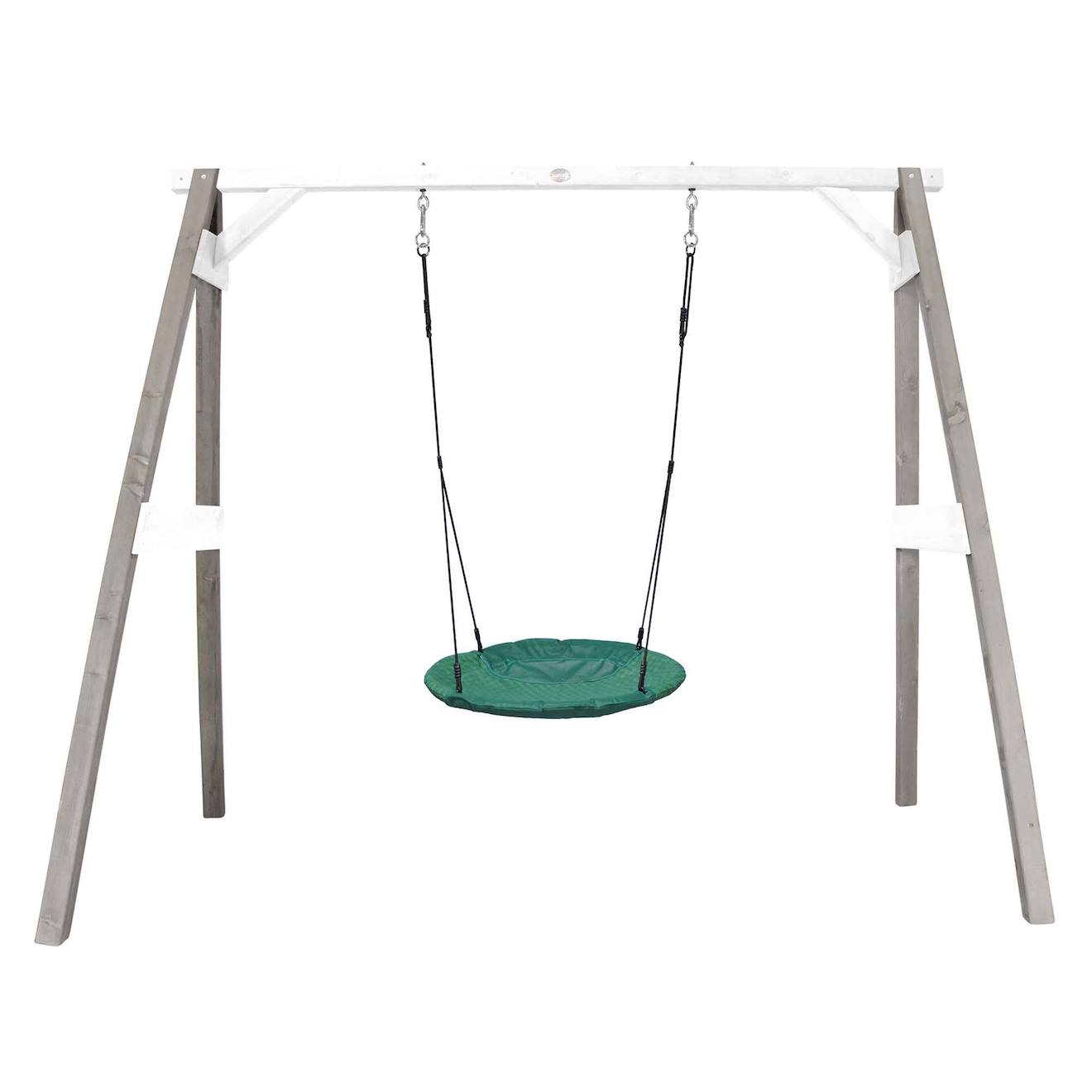 Portique En Bois Avec Balançoire Siège Nid Rond Gris/blanc