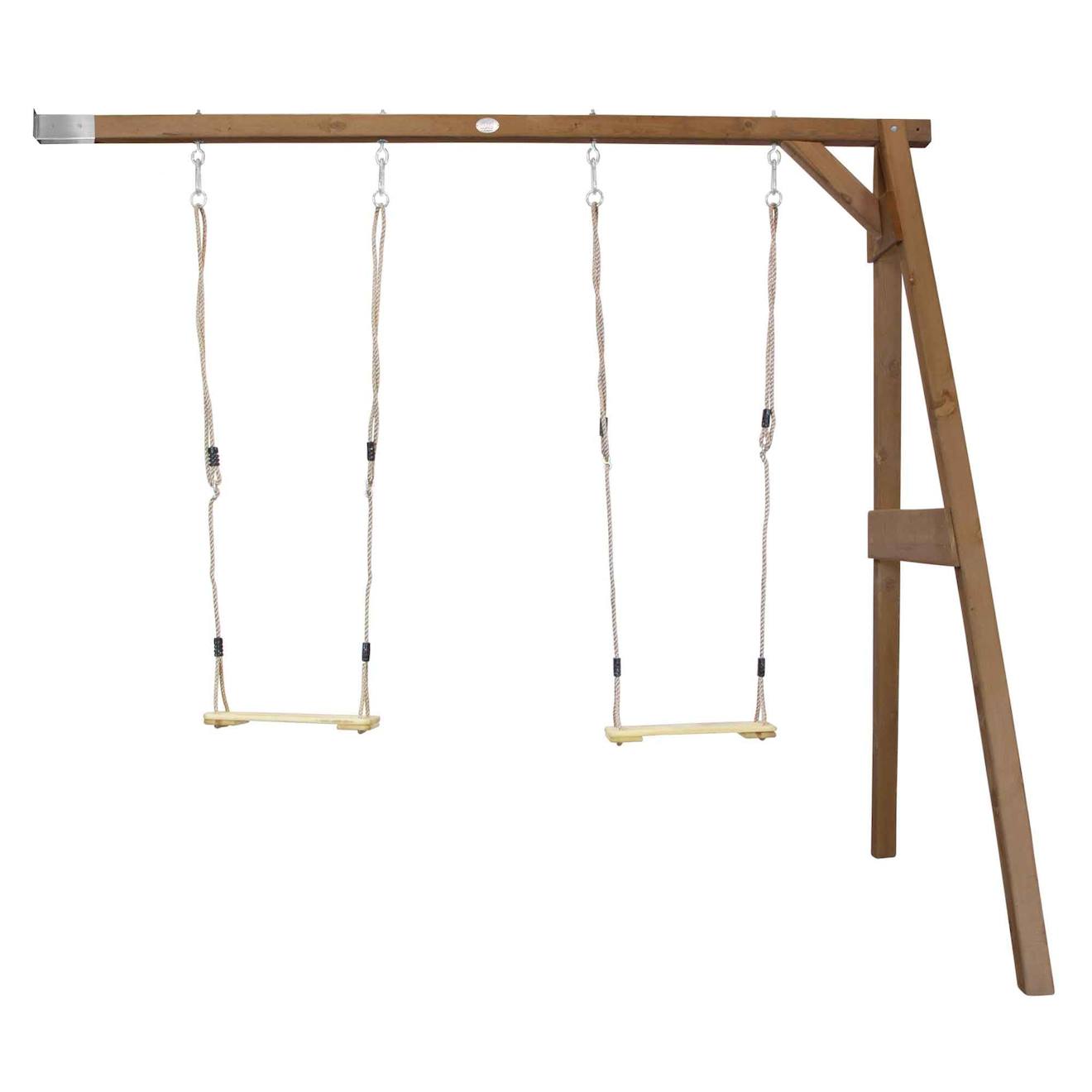 Portique En Bois Avec Balançoire Siège Nid Rond Marron