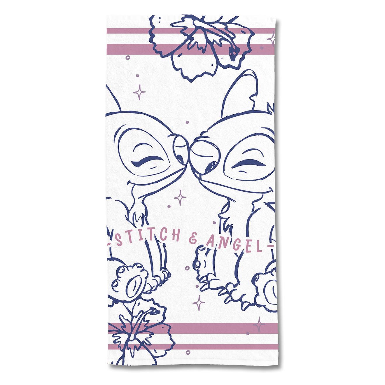Serviette De Plage Disney Angel Et Stitch Polycoton Blanc
