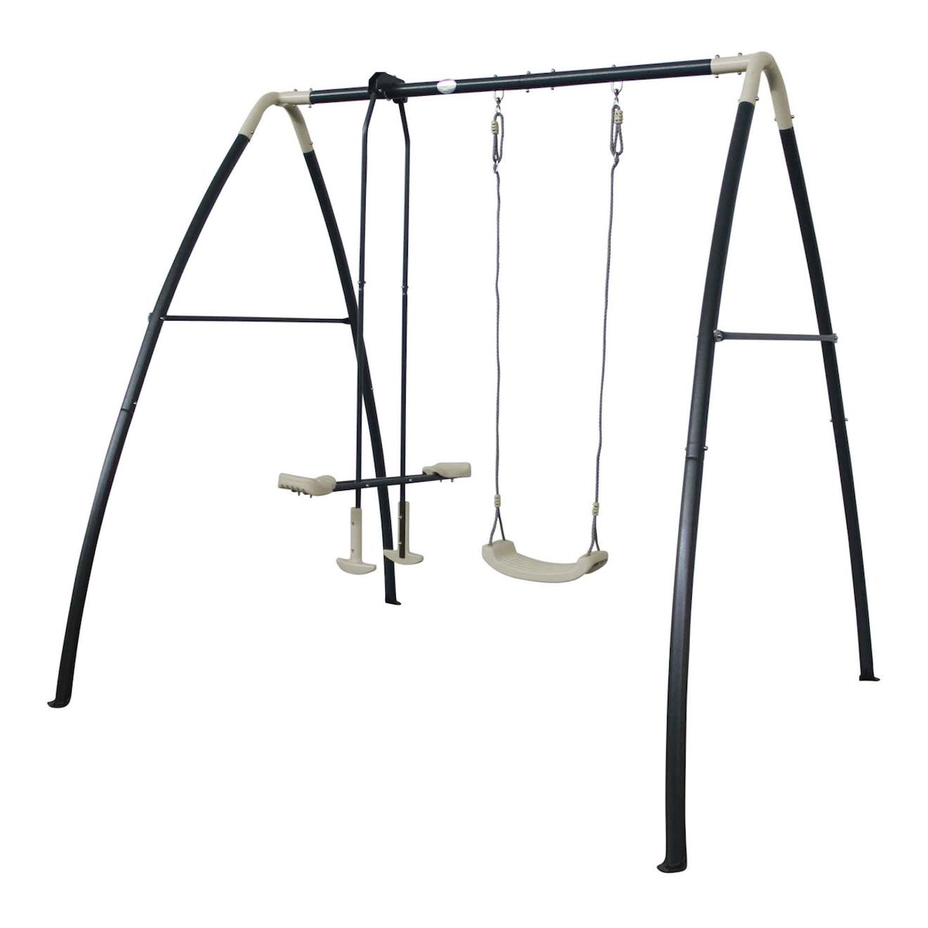 Portique En Métal Avec Balançoire Et Siège Face À Face Gris