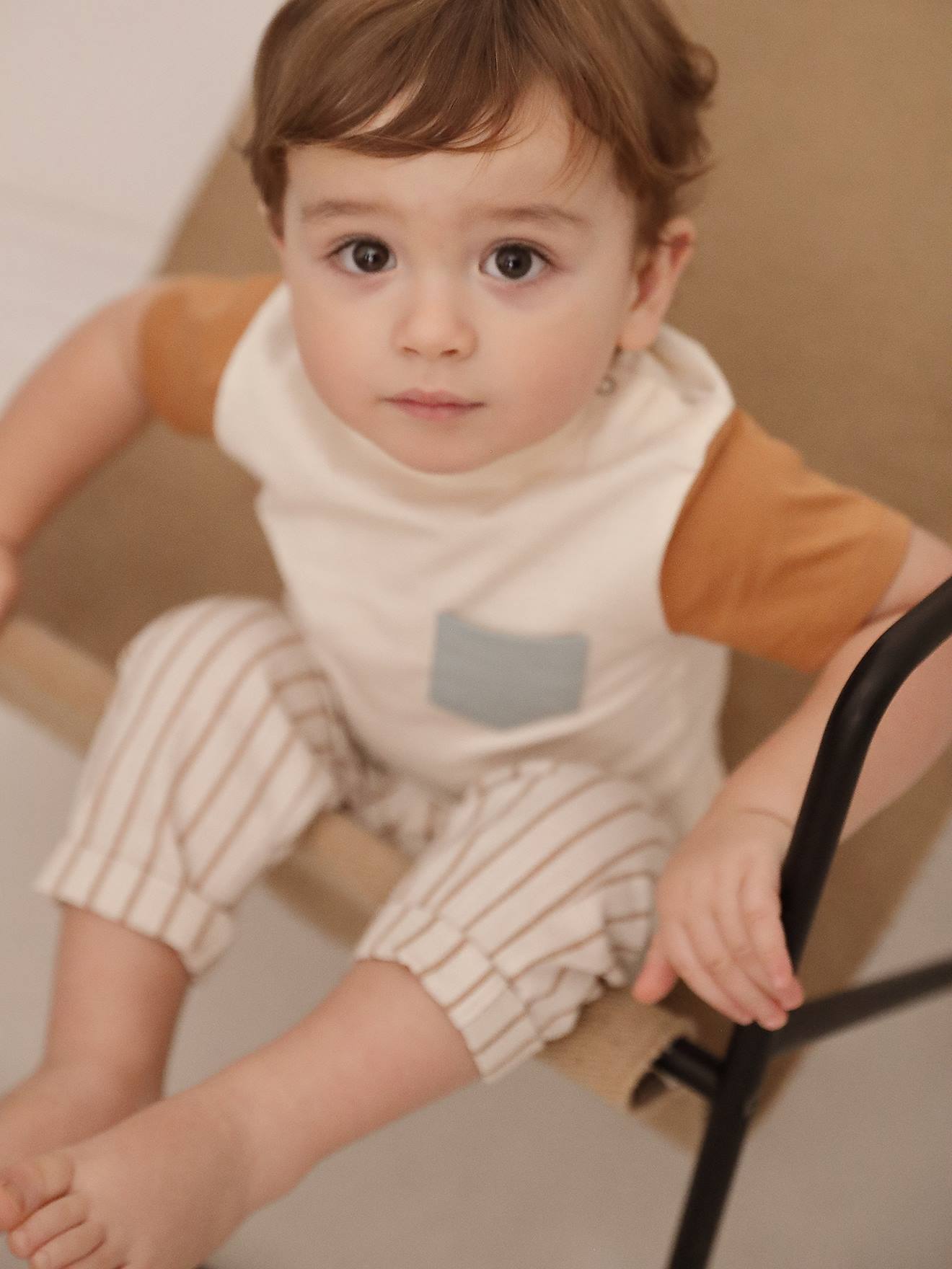T-shirt colorblock bébé manches courtes noisette