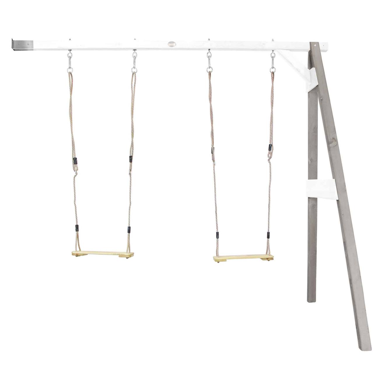 Portique En Bois Avec Balançoire Siège Nid Rond Gris/blanc