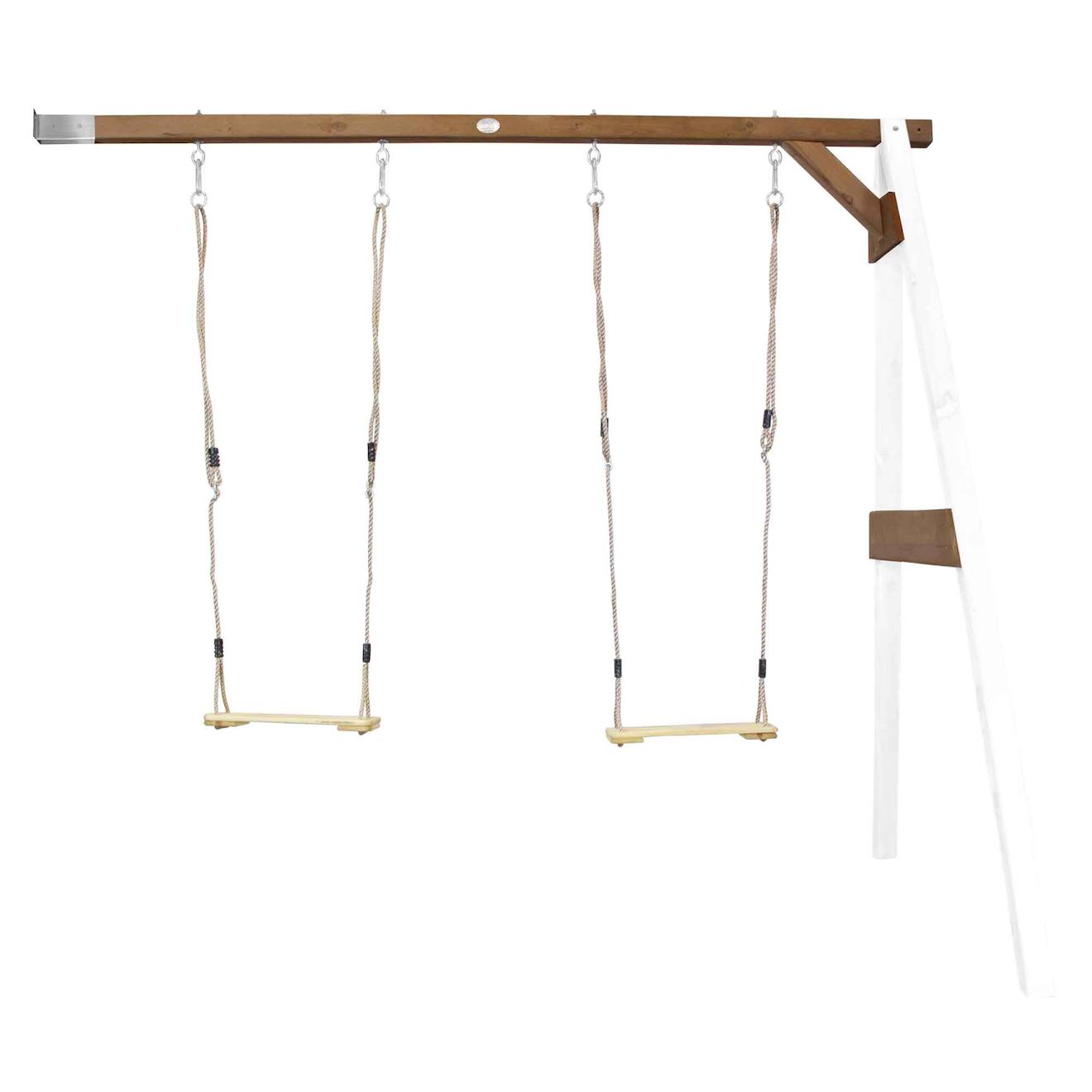 Portique En Bois Avec Balançoire Siège Nid Rond Blanc/marron