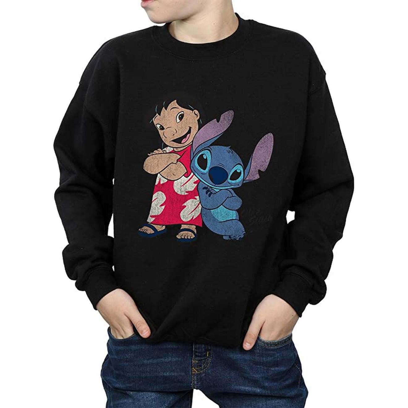 Sweat En Coton Peigné Qualité Supérieure Lilo & Stitch Noir