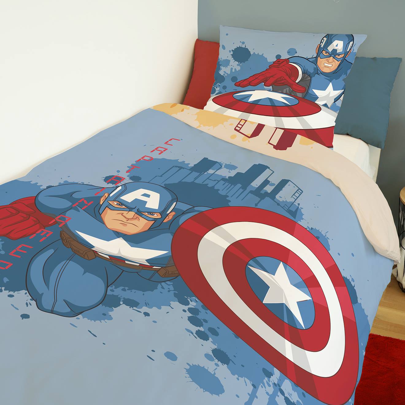 Housse de couette captain america et iron man marvel recto/verso coton bleu  - Sahinler