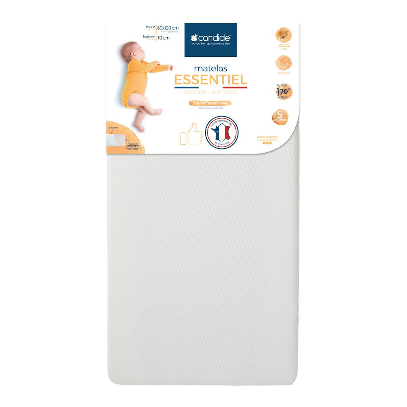 Matelas Bébé Essentiel - Confort Traditionnel Blanc (Candide) - Image 1