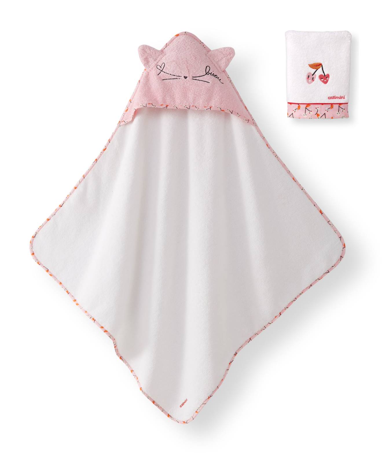 Cape De Bain À Capuche Pour Bébé Et Gant De Toilette Coton Rose