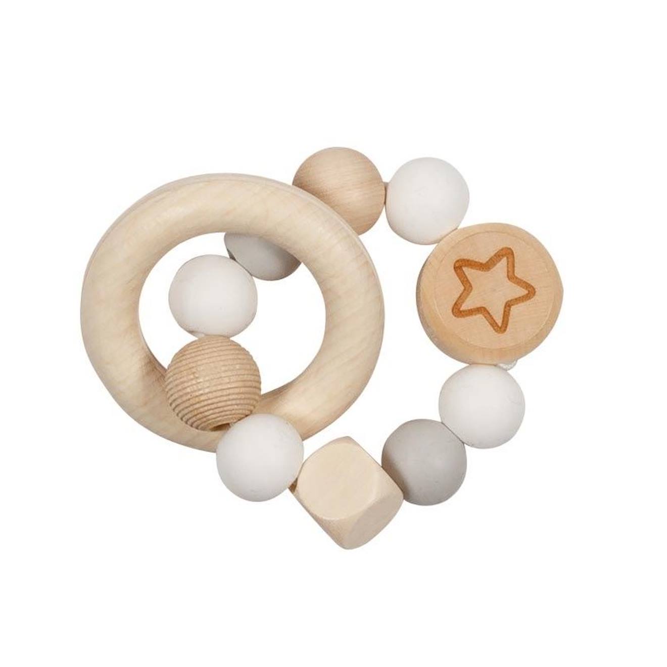 Hochet En Bois Et Silicone Beige
