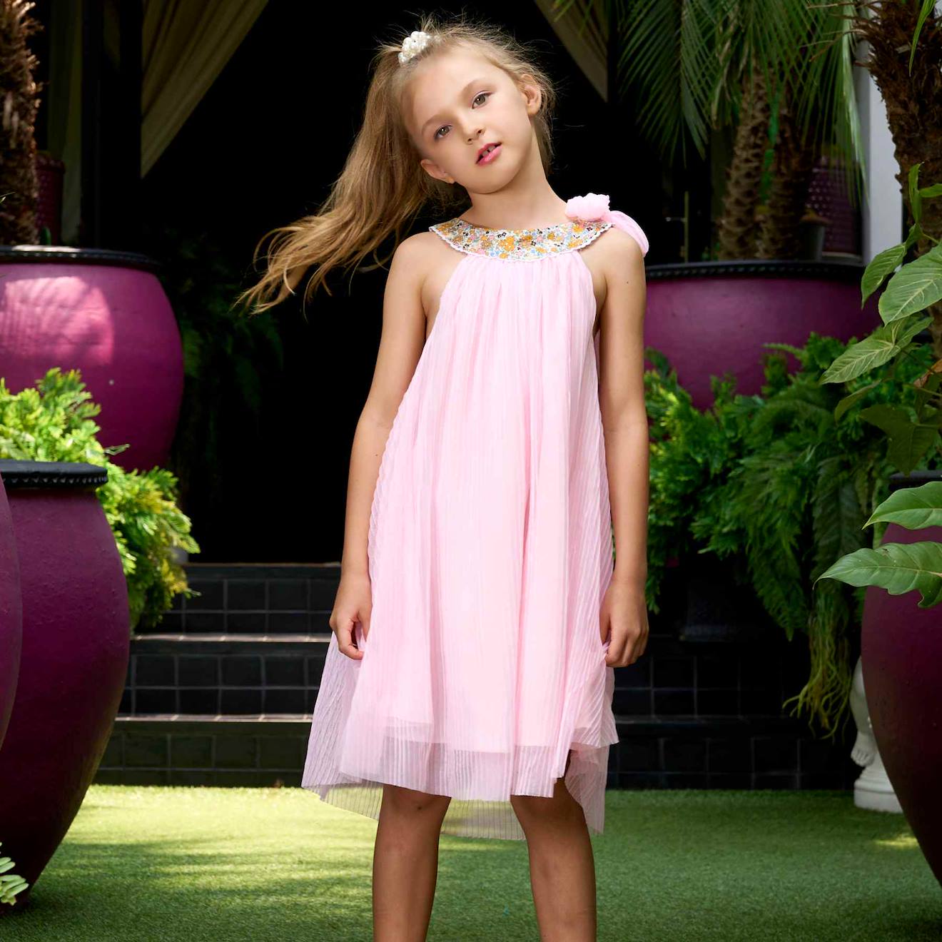 Robe Demoiselle D'honneur Bohème Chic Poudré Alizee Rose Poudré Jaune Fleuri
